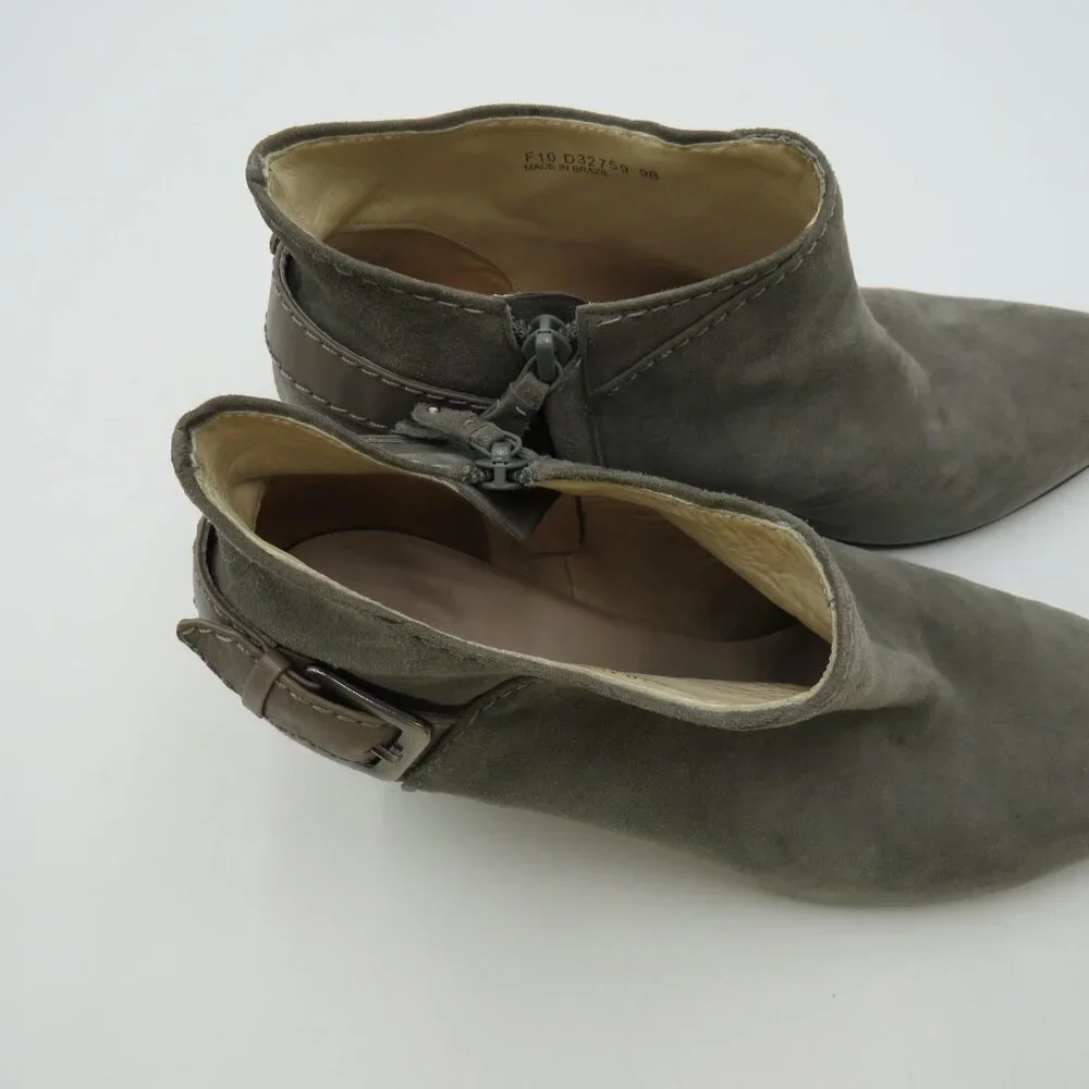 Cole Haan Womens Ankle Boots Size 9 Gray Suede Buckle Zip Kitten‎ Heel